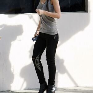 Unknown Factory Distressed Studded Skinny Biker Jeans Black‎